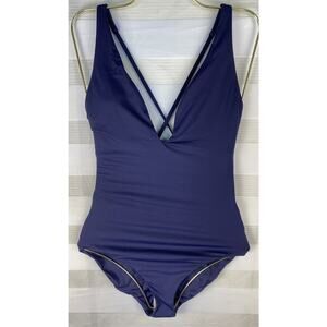 Andie Swim The Bali One Piece Swimsuit Navy Blue Size Small Tall NWT